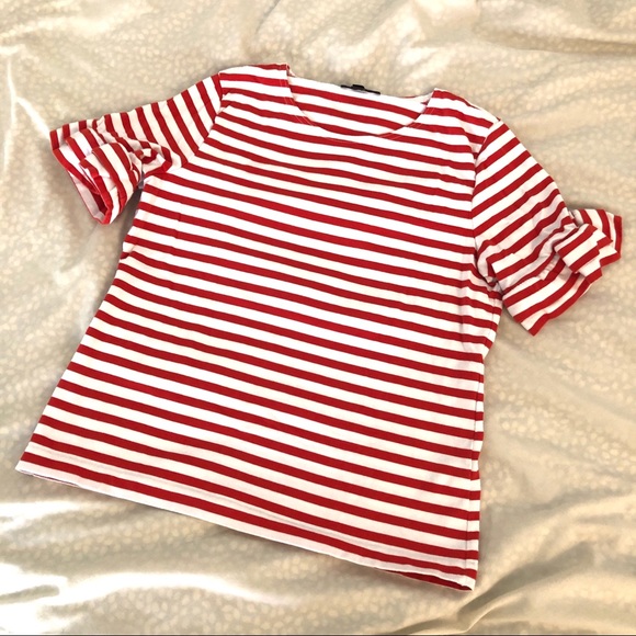 J.Crew Ruffle Sleeve T-shirt in Red & White Stripe - Picture 6 of 11